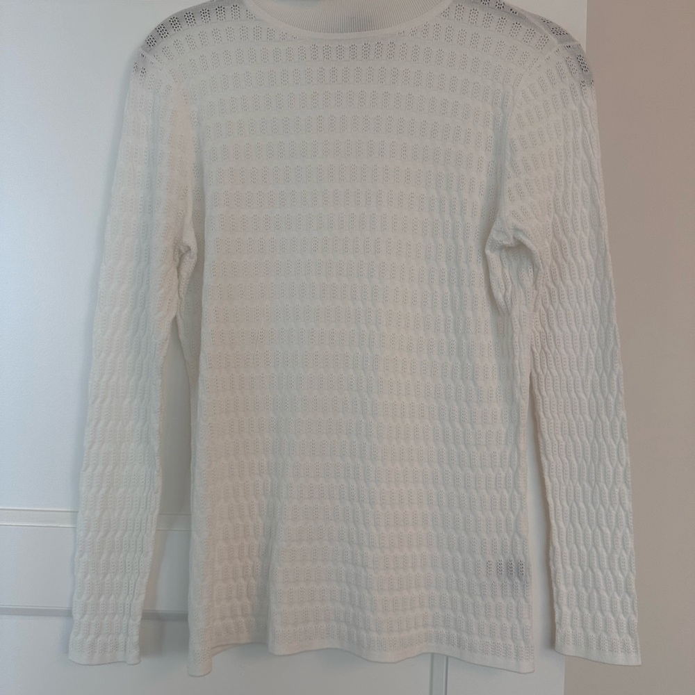 St. John Micro Lace White Crewneck Sweater